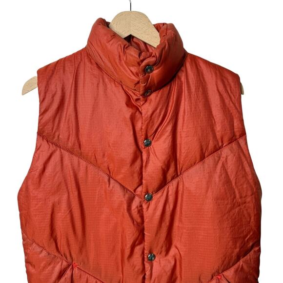 The North Face Vintage Goose Down Puffer Vest Quilted Snap Up Orange Small - Picture 2 of 8